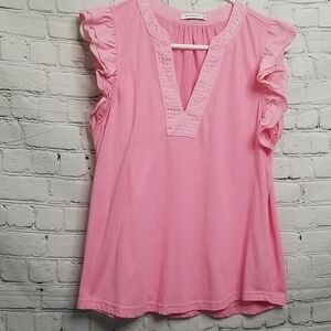 Staccato Pink womens size Medium Flutter/ruffle sleeve Top EUC
